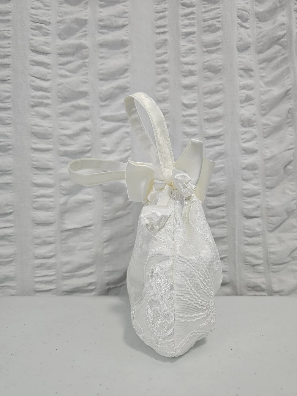 Enchanted Bride Satin Bridal Purse Wedding Money Bag White Satin Pearl Lace